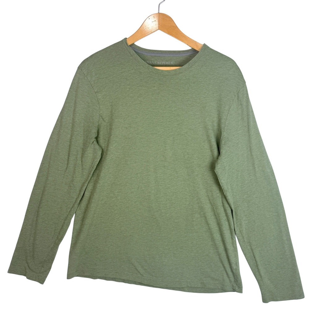 Banana Republic Mens Long Sleeve Soft Wash Tee Sage Green Heather Large Cotton